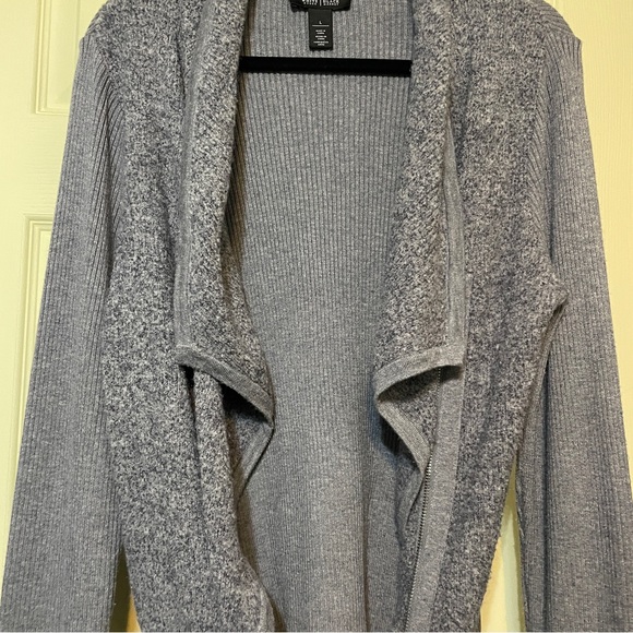 White House Black Market Sweater Wool Mixed Long Sleeves Cozy Gray Zip Up L - Picture 6 of 9